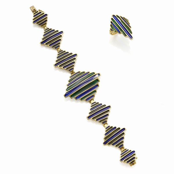 Bracciale ed anello oro e smalti (difetti allo smalto)