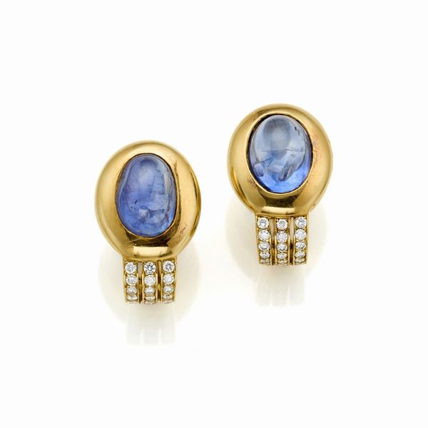 Orecchini in oro  con zaffiri e diamanti