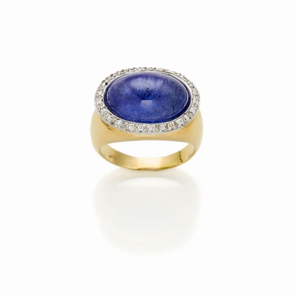 Anello oro con tanzanite e diamanti