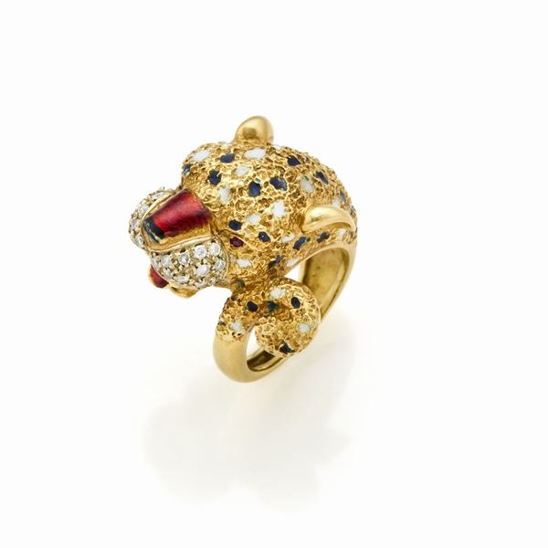 Frascarolo panther gold ring with enamel  - Auction GIOIELLI OROLOGI E LUXURY GOODS - Faraone Casa d'Aste