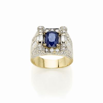 Anello in Oro con Zaffiro e Diamanti