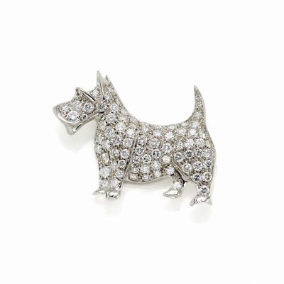 Spilla Cagnolino Oro Bianco e Diamanti