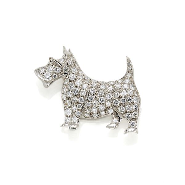White gold and diamond dog brooch