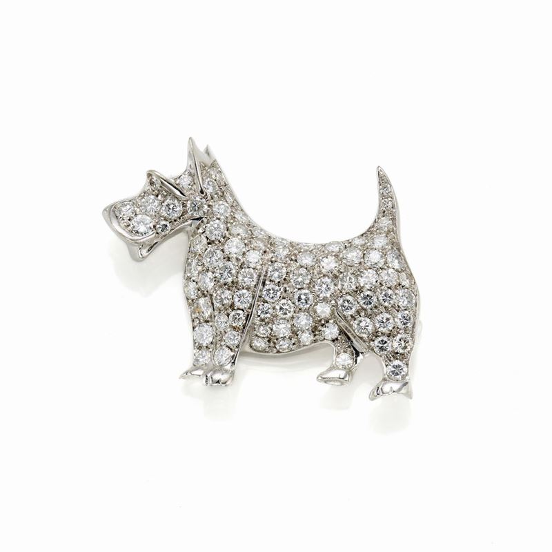 Spilla Cagnolino Oro Bianco e Diamanti