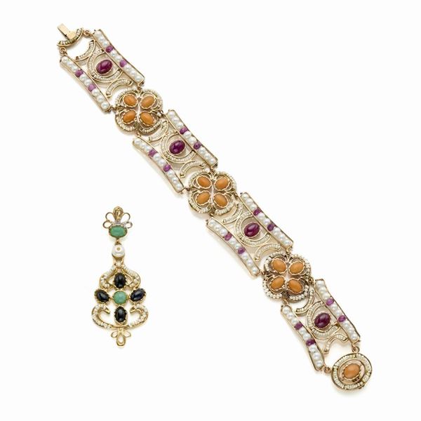 Bracciale e pendente in oro 9 Kt