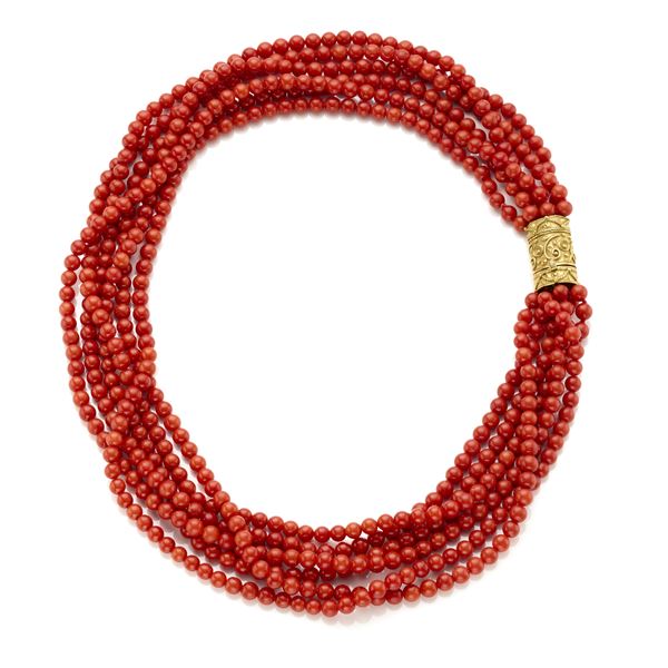 Coral necklace with gold clasp