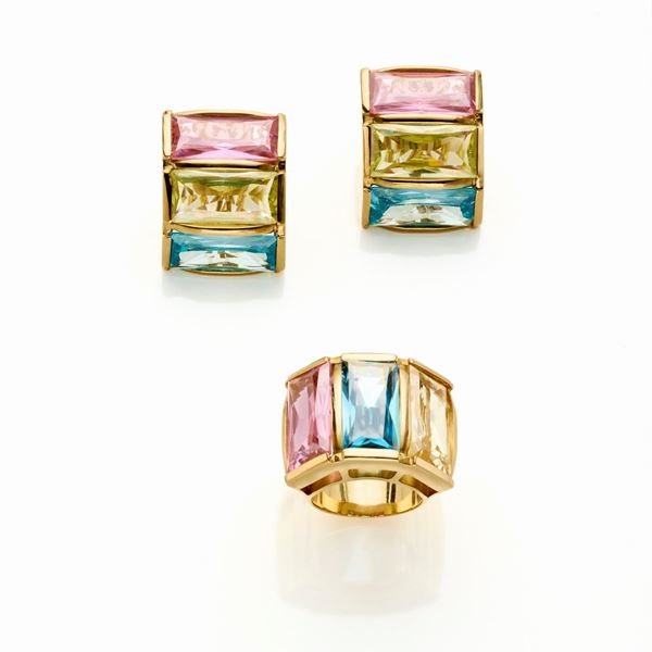 Demi-parure consisting of yellow gold earrings and ring
