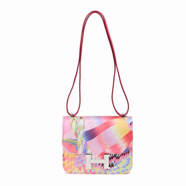 Hermes - Hermès Constance Rose Swift Leather & Marble Silk Limited Edition 18 cm