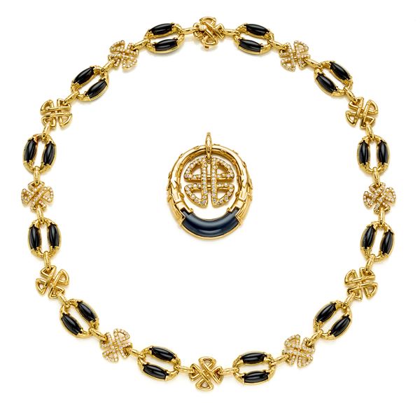 Faraone - Faraone gold and onyx necklace, attachable to a pendant