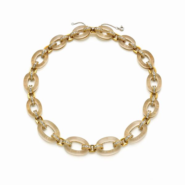 Collier in oro, diamanti e quarzo