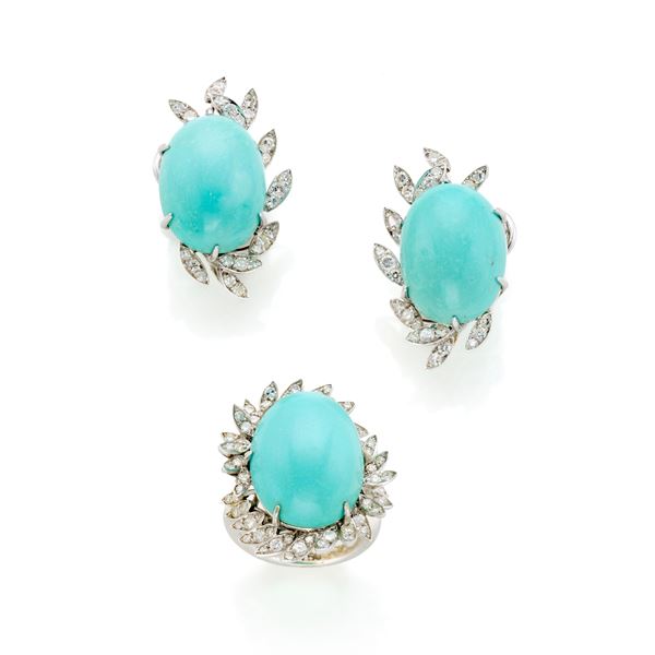 Demi parure with turquoise and diamonds