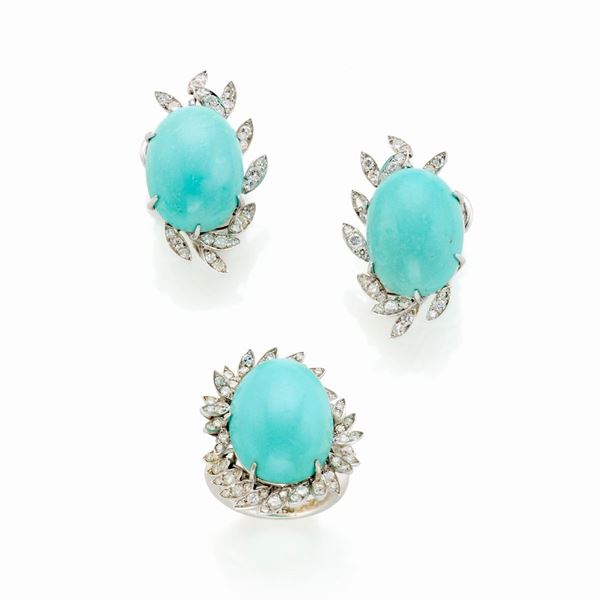 Demi parure with turquoise and diamonds