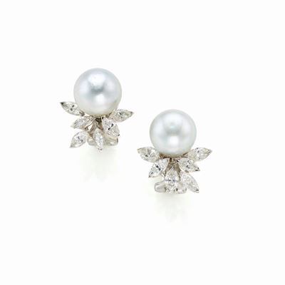Orecchini in Oro con Diamanti e Perle