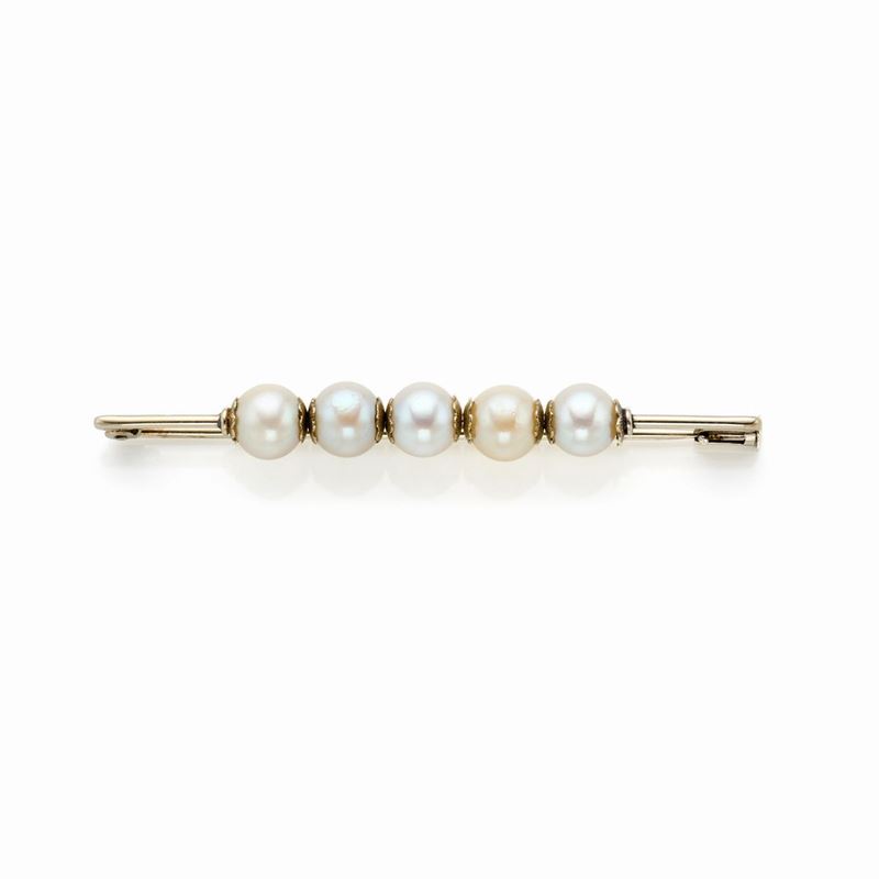 Spilla in Oro Bianco e Perle