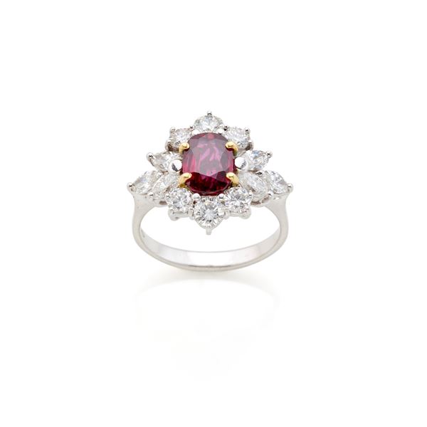 Gold ring with diamonds and ruby