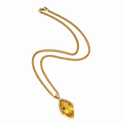 Catenina con Pendente in Oro Giallo 18 Kt con Diamanti Fancy e Eliodoro
