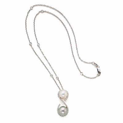Collier con Pendente Oro Diamanti Perle