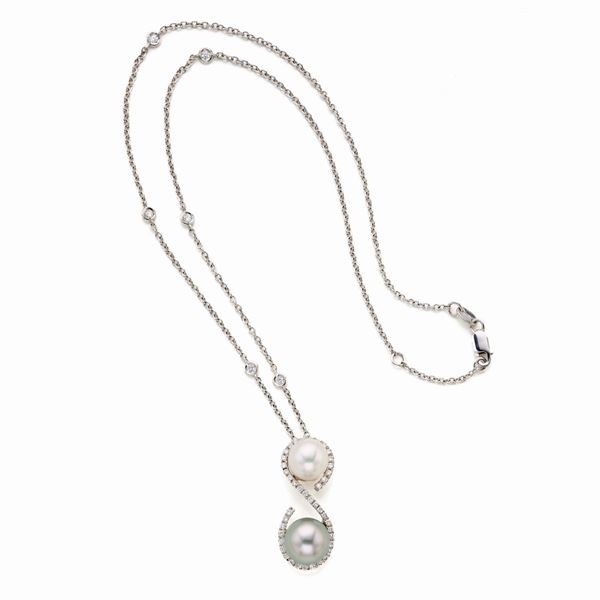 Collier con pendente oro diamanti perle
