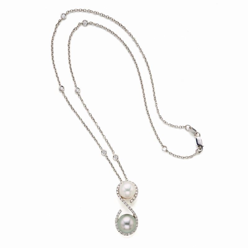 Collier con Pendente Oro Diamanti Perle