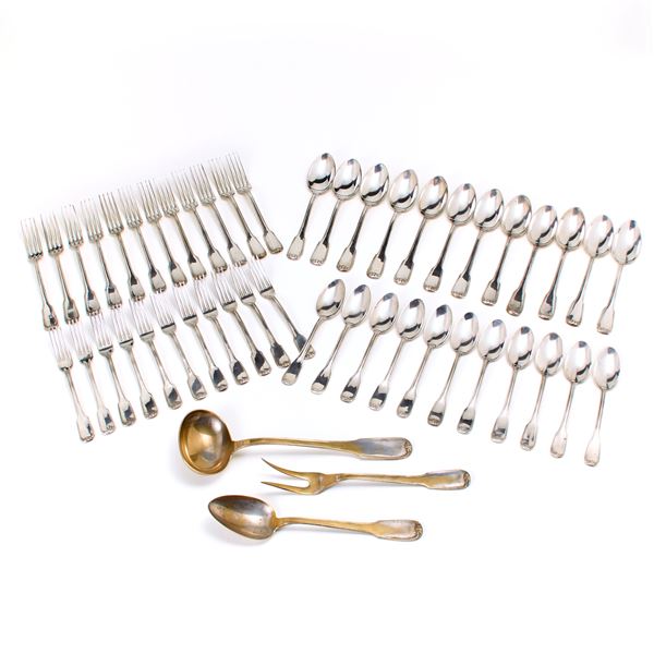 Silver-plated metal cutlery set  - Auction GIOIELLI, OROLOGI E LUXURY GOODS - Faraone Casa d'Aste