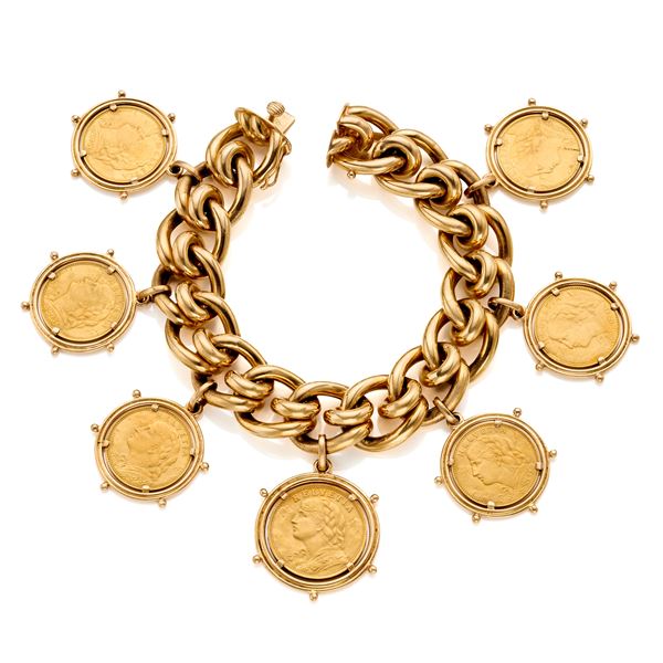 Bracciale in oro con monete  - Asta GIOIELLI, OROLOGI E ARGENTI - Faraone Casa d'Aste