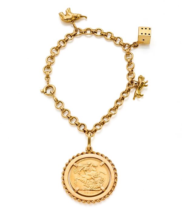 Gold chain bracelet with charms