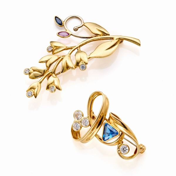Lot consisting of two 18 Kt gold brooches  - Auction GIOIELLI, OROLOGI E ARGENTI - Faraone Casa d'Aste