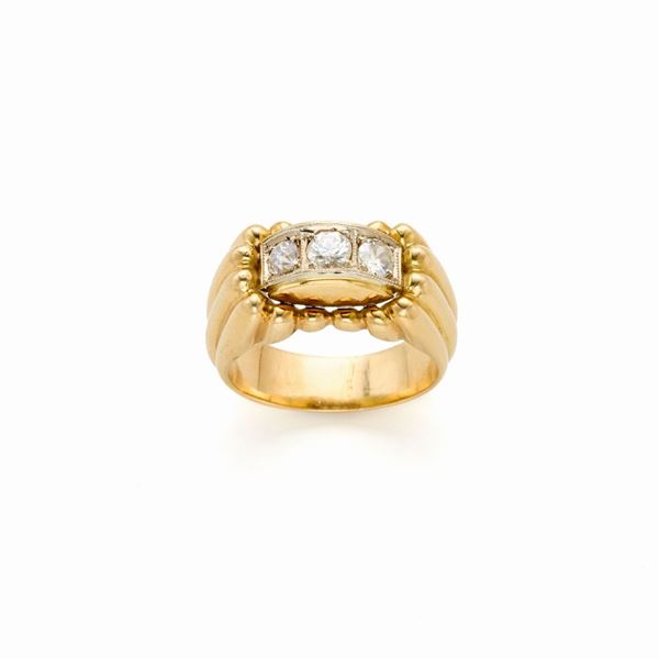 Anello in oro con diamanti  - Asta GIOIELLI, OROLOGI E ARGENTI - Faraone Casa d'Aste