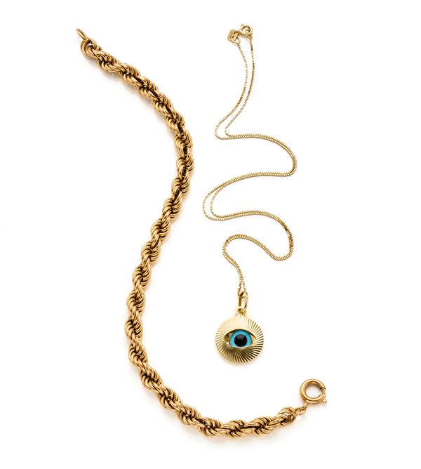Lot consisting of a bracelet and a pendant chain   - Auction GIOIELLI, OROLOGI E ARGENTI - Faraone Casa d'Aste