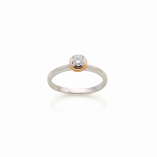 Damiani : Anello firmato Damiani in oro con diamante   - Asta GIOIELLI, OROLOGI E ARGENTI - Faraone Casa d'Aste
