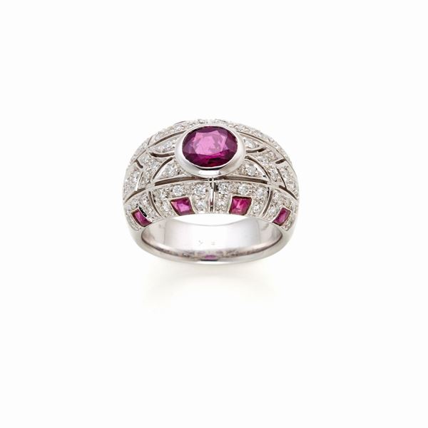 Anello in oro con diamanti e rubini  - Asta GIOIELLI, OROLOGI E ARGENTI - Faraone Casa d'Aste