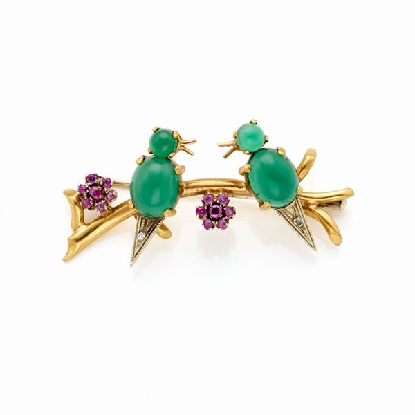 Gold brooch with birds  - Auction GIOIELLI, OROLOGI E ARGENTI - Faraone Casa d'Aste
