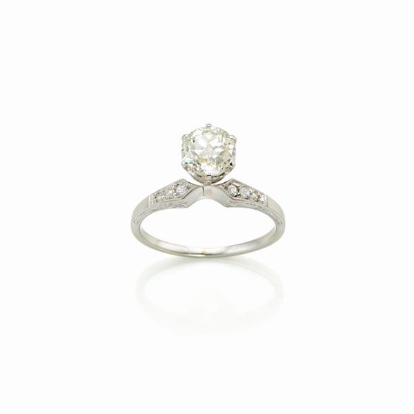 Anello in platino con diamante   - Asta GIOIELLI, OROLOGI E LUXURY GOODS - Faraone Casa d'Aste