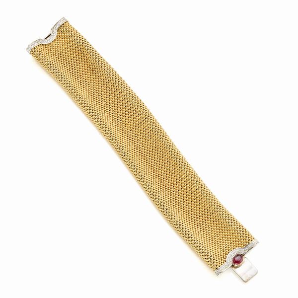Bracciale in oro con diamanti e rubino 