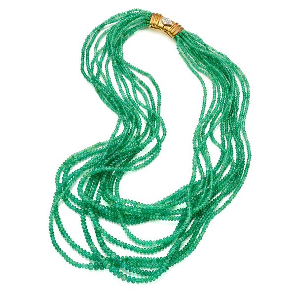 Emerald necklace with gold and diamond clasp  - Auction GIOIELLI, OROLOGI E LUXURY GOODS - Faraone Casa d'Aste