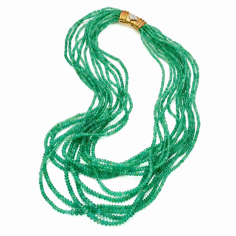 Collana di Smeraldi e Chiusura in Oro e Diamanti
