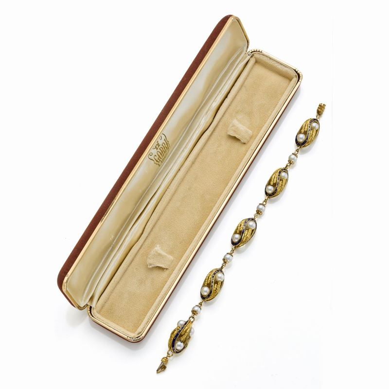 Bracciale in Oro con Smalti e Perle