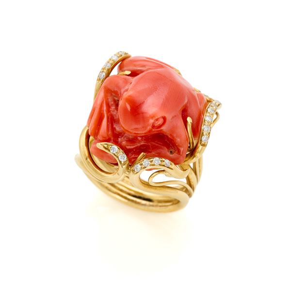 Gold and coral ring