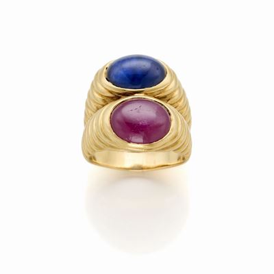 Anello in Oro con Zaffiro e Rubino