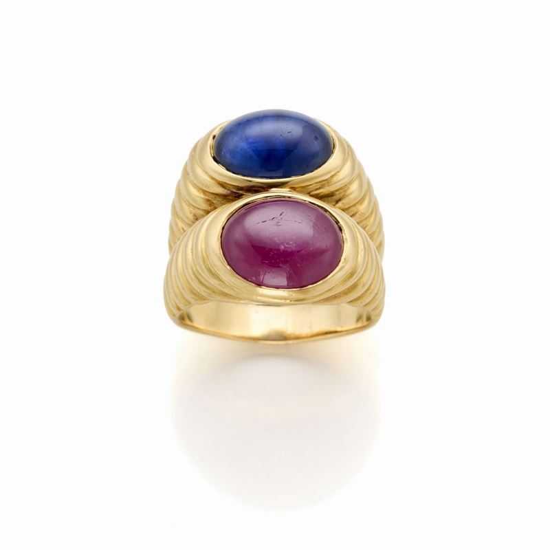 Anello in Oro con Zaffiro e Rubino