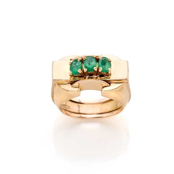 Gold ring with emeralds   - Auction GIOIELLI, OROLOGI E LUXURY GOODS - Faraone Casa d'Aste
