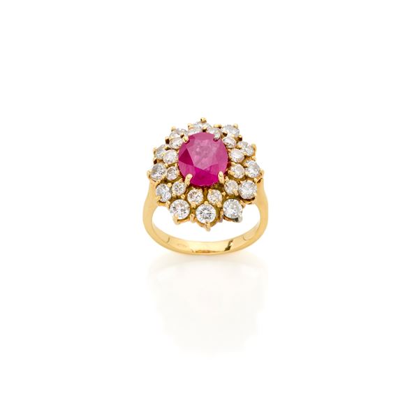 Gold ring with ruby and diamonds   - Auction GIOIELLI, OROLOGI E LUXURY GOODS - Faraone Casa d'Aste