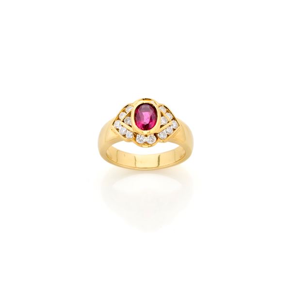 Gold ring with diamonds and ruby   - Auction GIOIELLI, OROLOGI E LUXURY GOODS - Faraone Casa d'Aste