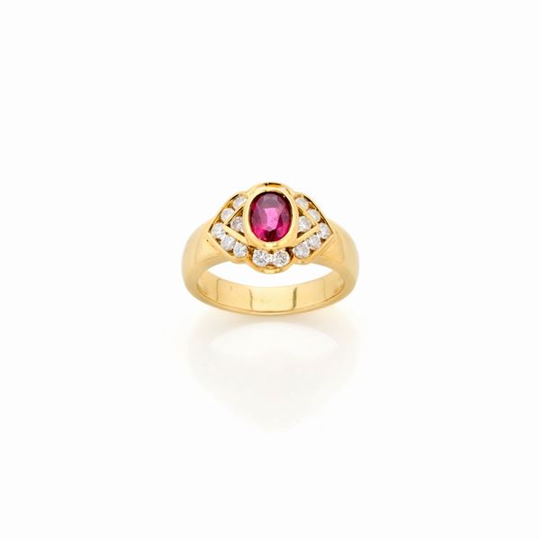 Anello in oro con rubino e diamanti   - Asta GIOIELLI, OROLOGI E LUXURY GOODS - Faraone Casa d'Aste