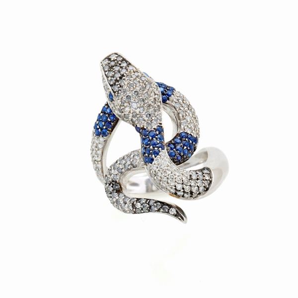 Anello in oro con diamanti e zaffiri 