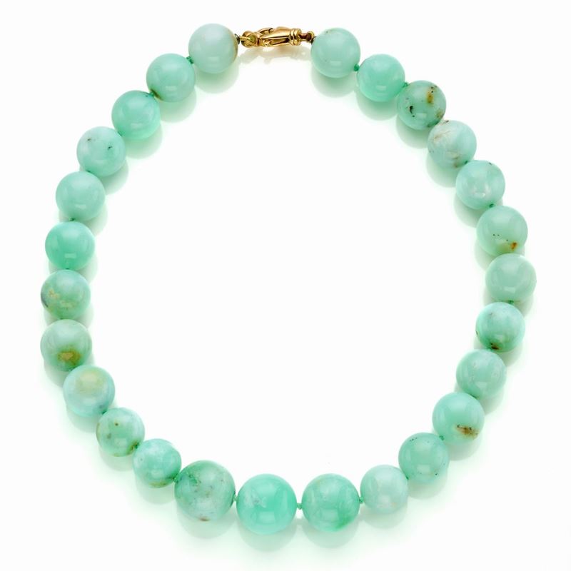 Collana a scalare con boule di crisoprasio chiusura in oro