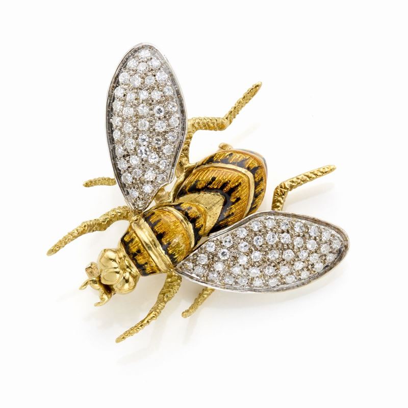 Spilla in Oro, Smalto e Diamanti
