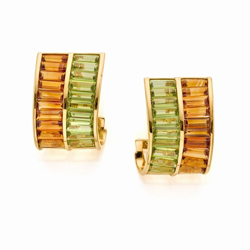 Orecchini Sabbadini in Oro con Peridoti e Quarzi