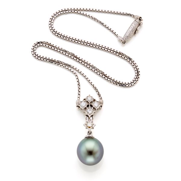 Buccellati - Buccellati gold necklace with diamonds and pearl 