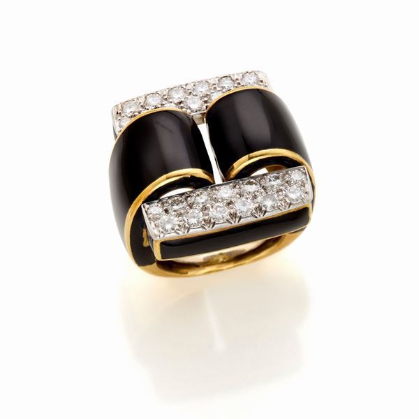 Anello Webb in oro con smalto e diamanti